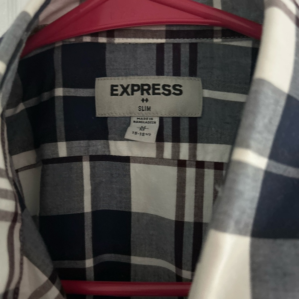 Express Navy and White Plaid Shirt